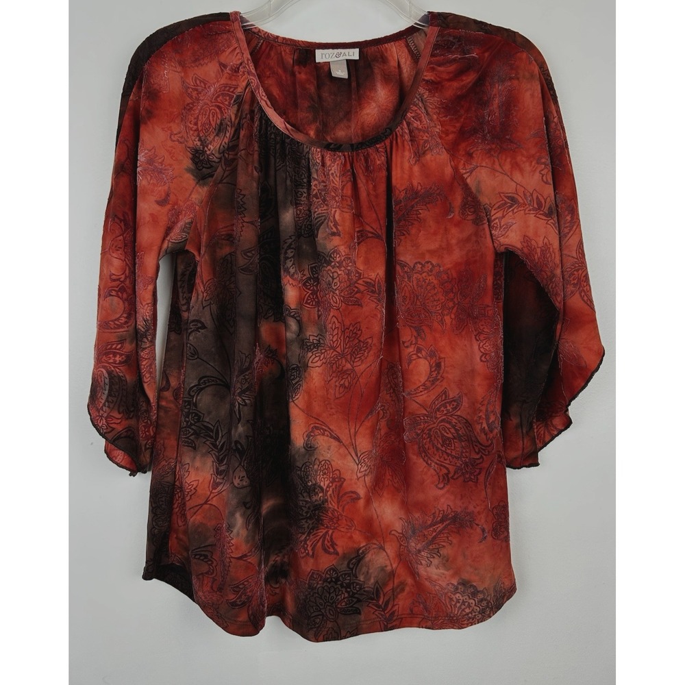 Whimsy Goth Top Women S Orange Y2K  Velvet Look Floral Fairy Witchy Dark Burnout